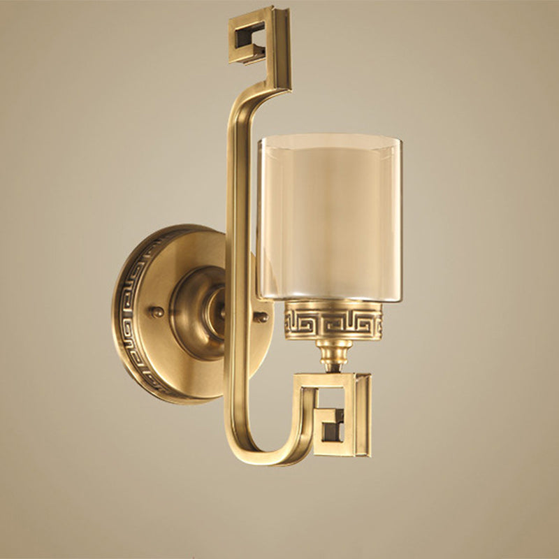Cylinder Curved Glass Brass Wall Lamp