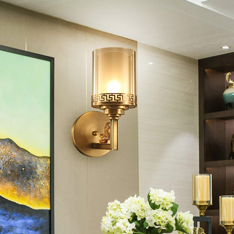 Cylinder Curved Glass Brass Wall Lamp