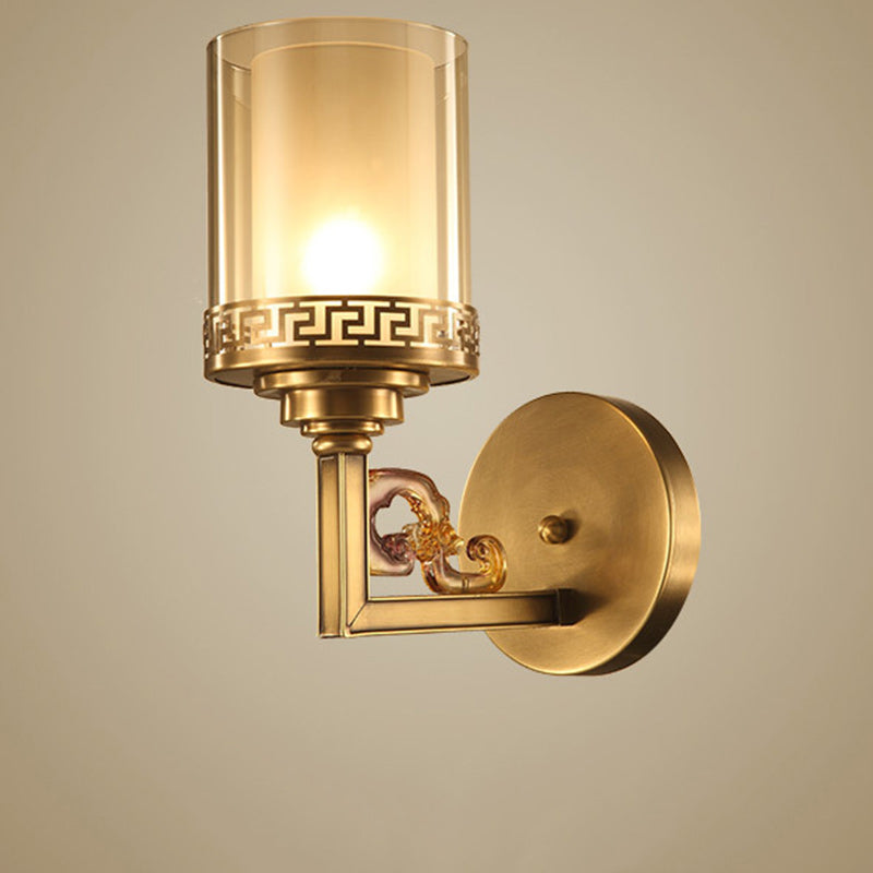 Cylinder Curved Glass Brass Wall Lamp