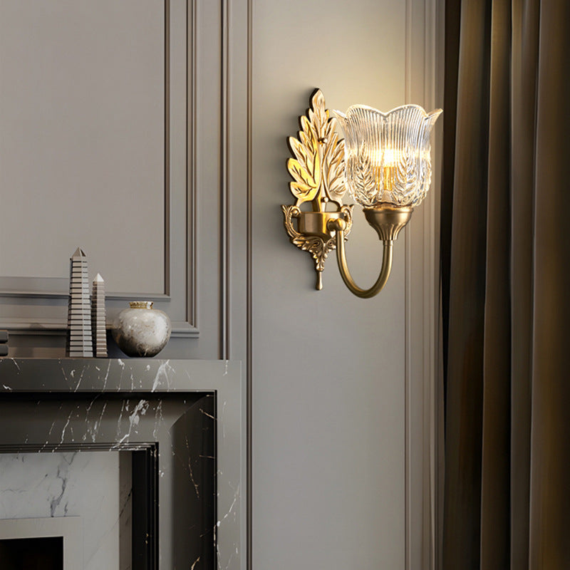 Floral Leaf Glass Brass Wall Lamp