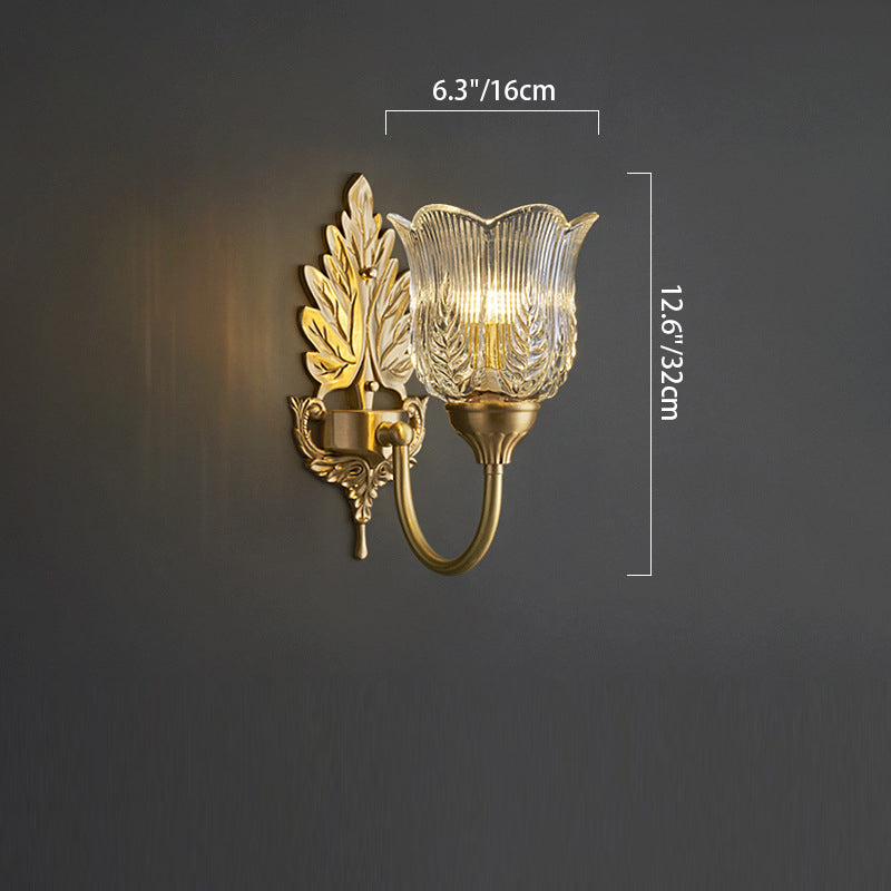Floral Leaf Glass Brass Wall Lamp
