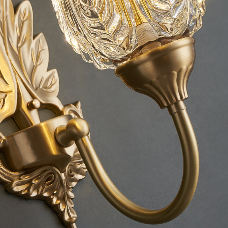 Floral Leaf Glass Brass Wall Lamp