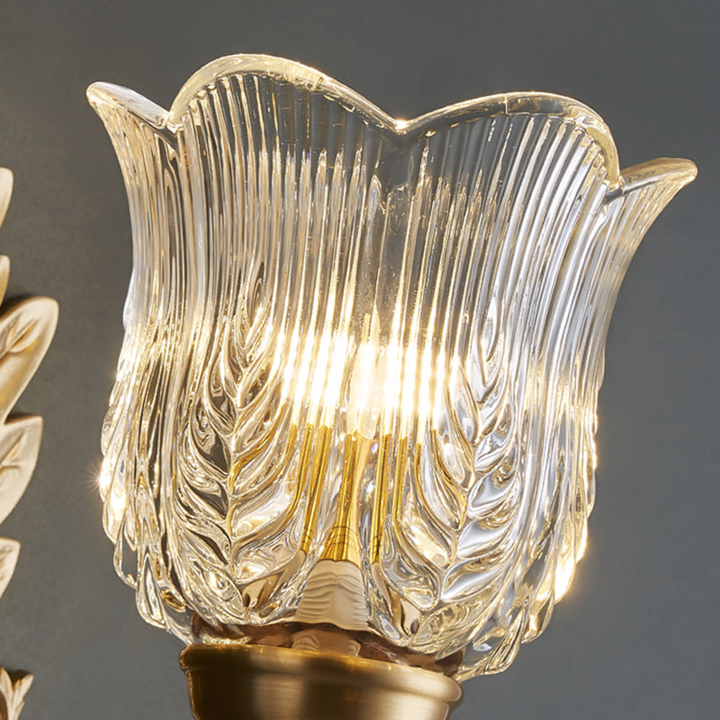 Floral Leaf Glass Brass Wall Lamp
