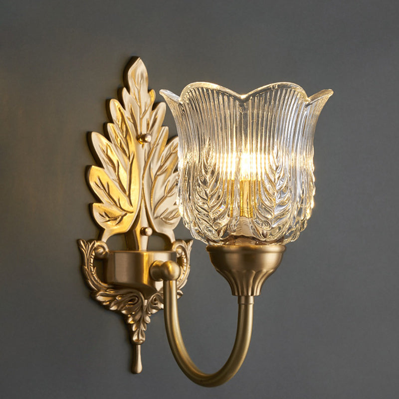 Floral Leaf Glass Brass Wall Lamp