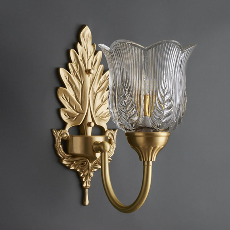 Floral Leaf Glass Brass Wall Lamp