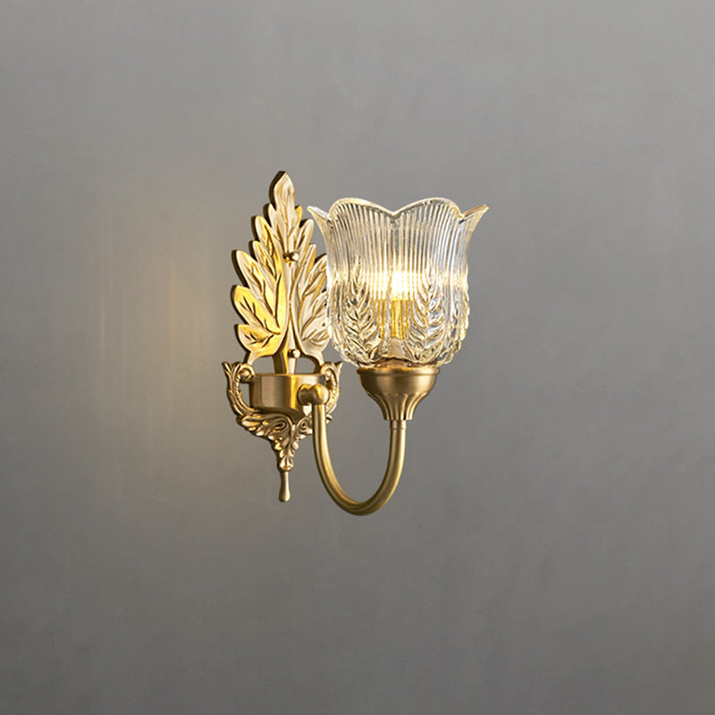 Floral Leaf Glass Brass Wall Lamp
