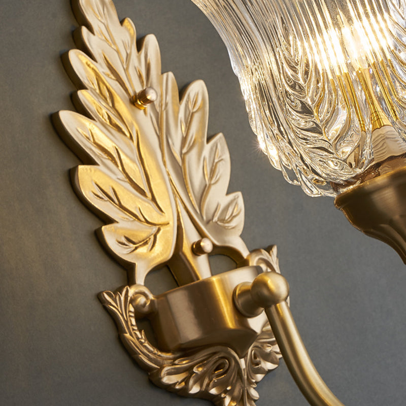 Floral Leaf Glass Brass Wall Lamp