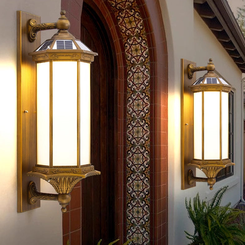 Hexagonal Rectangle Glass Iron Outdoor Light