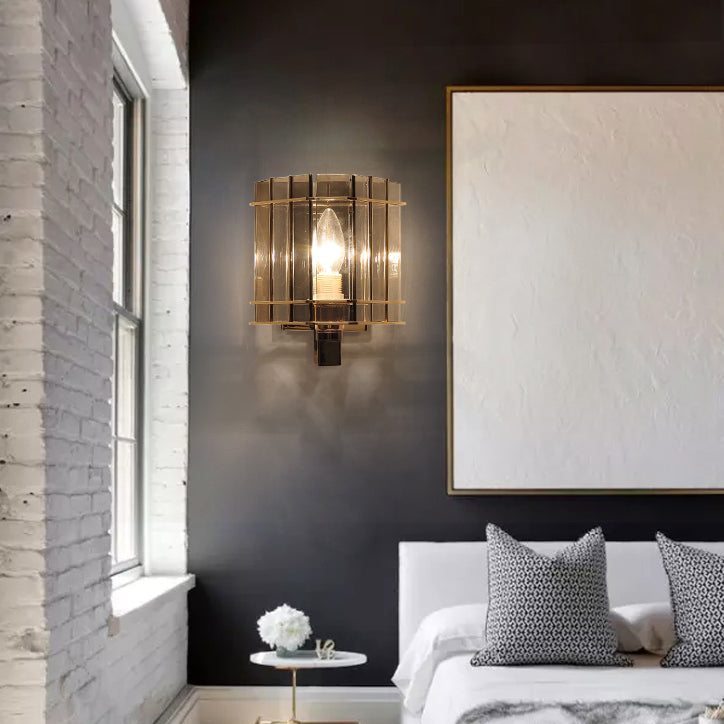 Round Cylinder Glass Iron Wall Lamp