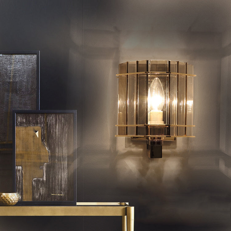 Round Cylinder Glass Iron Wall Lamp