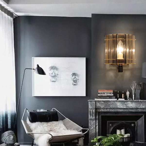 Round Cylinder Glass Iron Wall Lamp