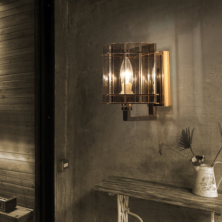 Round Cylinder Glass Iron Wall Lamp