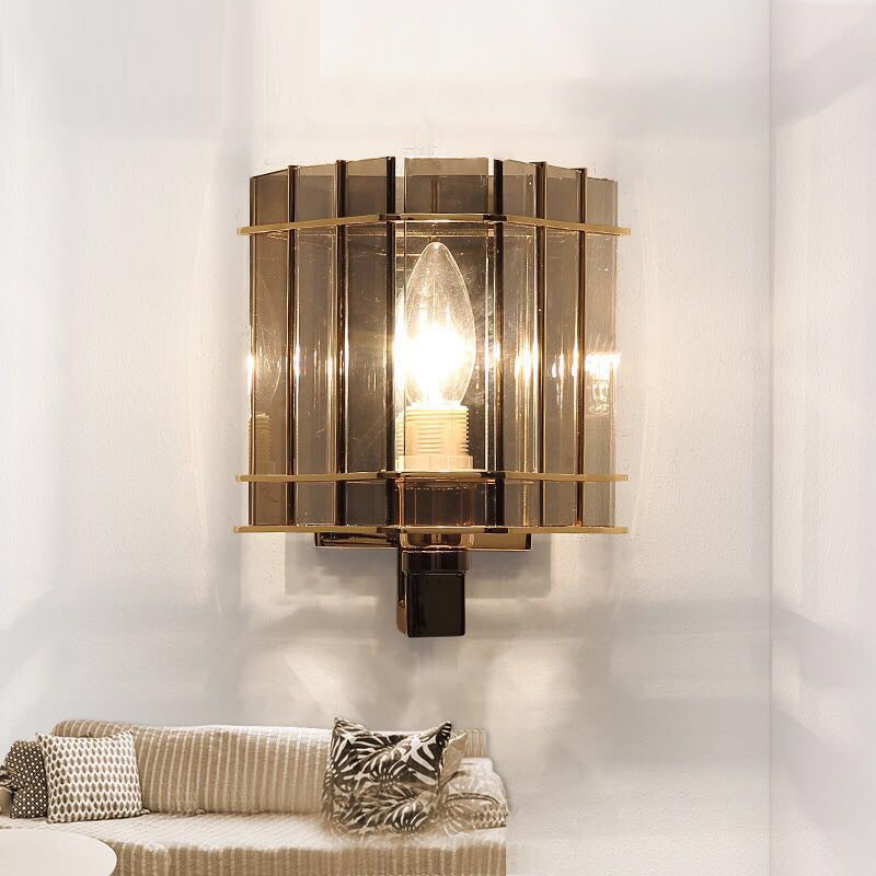 Round Cylinder Glass Iron Wall Lamp