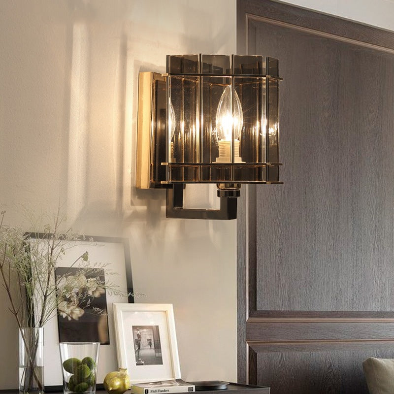 Round Cylinder Glass Iron Wall Lamp