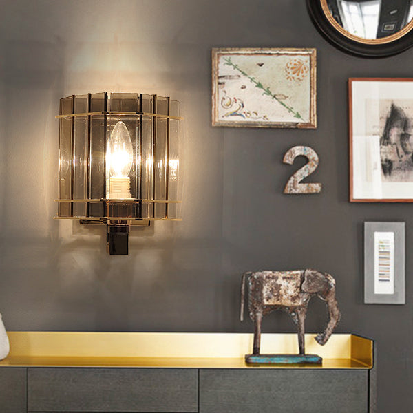Round Cylinder Glass Iron Wall Lamp