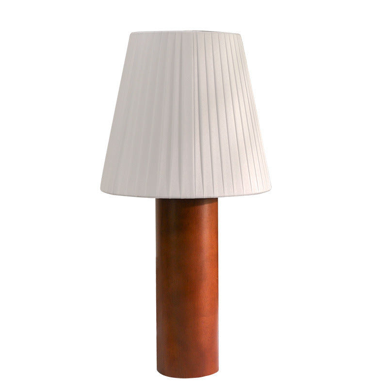 Cylinder Round Fabric Rubberwood Table Lamp