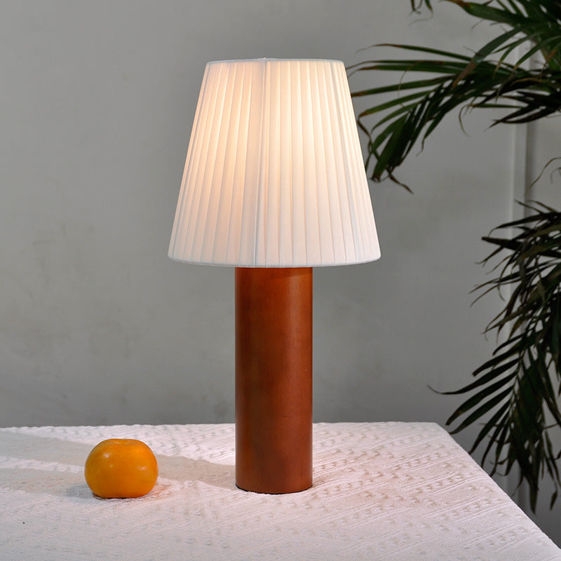 Cylinder Round Fabric Rubberwood Table Lamp