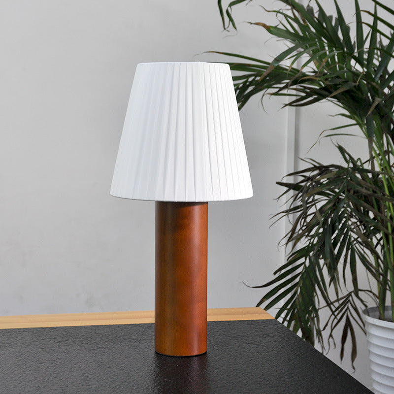 Cylinder Round Fabric Rubberwood Table Lamp