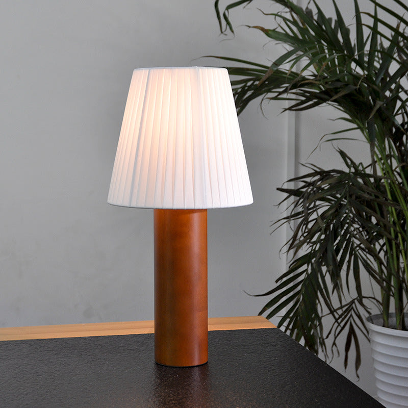 Cylinder Round Fabric Rubberwood Table Lamp