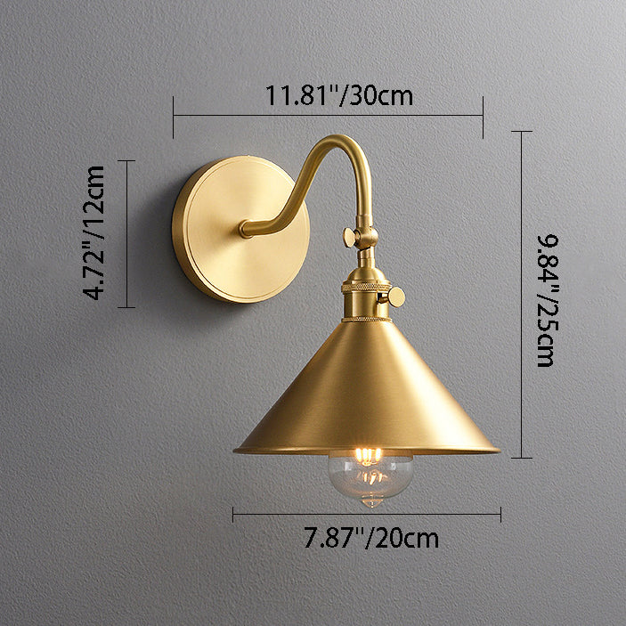 Conical Round Bent Brass Wall Lamp