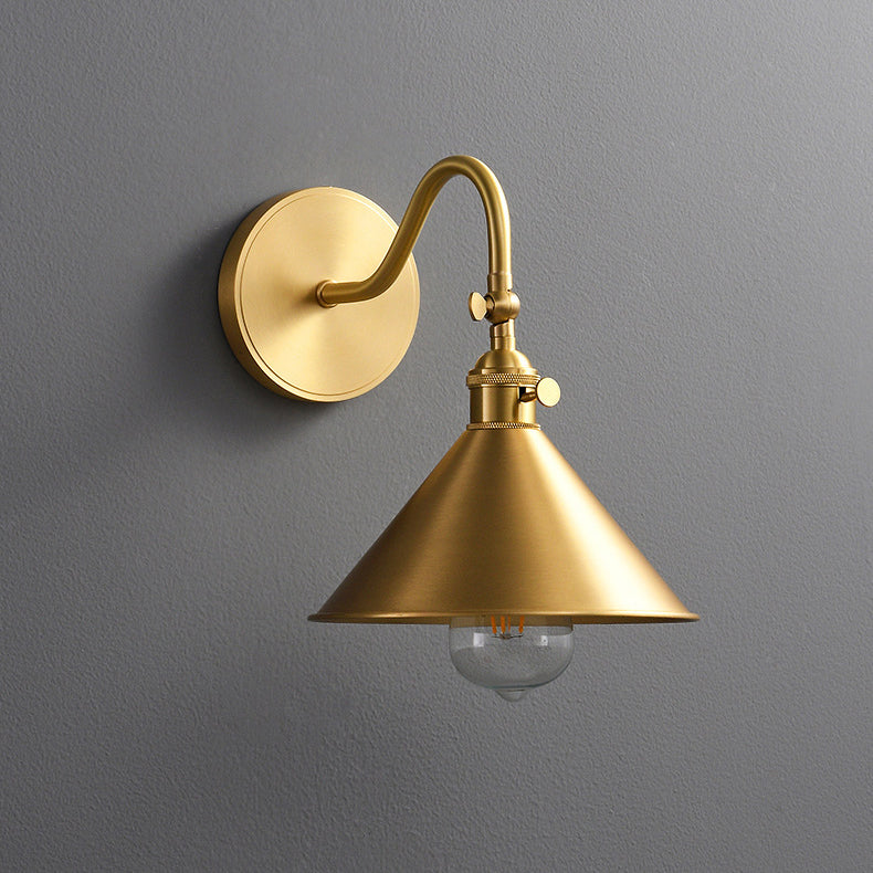 Conical Round Bent Brass Wall Lamp