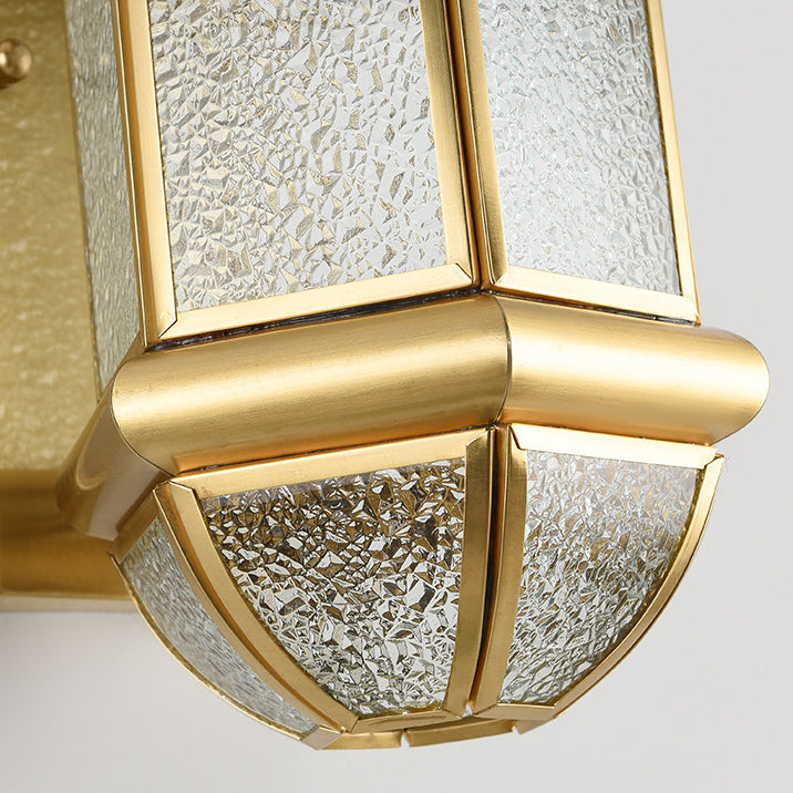 Hexagon Round Glass Brass Outdoor Light