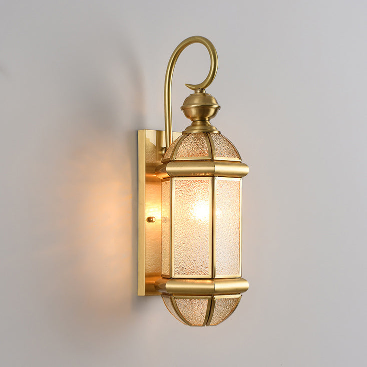 Hexagon Round Glass Brass Outdoor Light