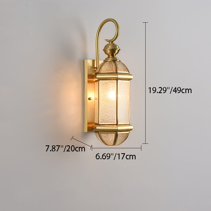 Hexagon Round Glass Brass Outdoor Light