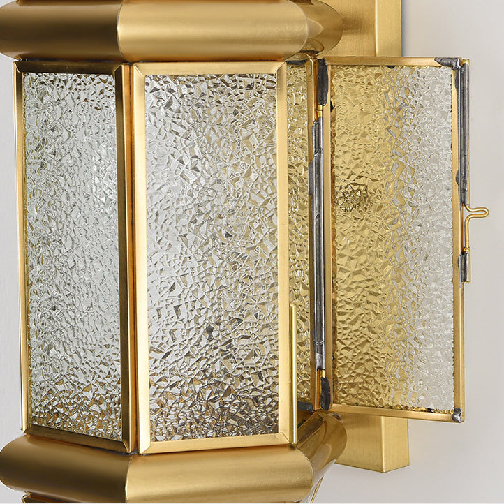 Hexagon Round Glass Brass Outdoor Light