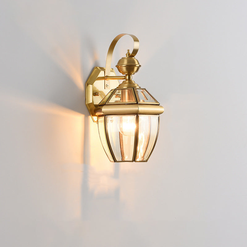 Hexagon Round Glass Brass Outdoor Light