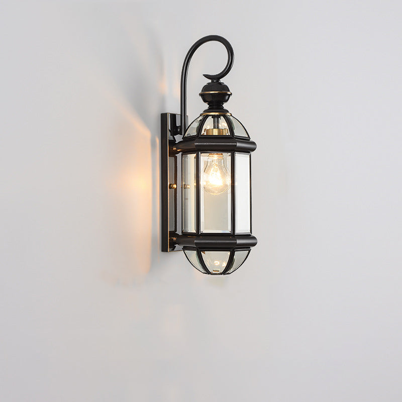Hexagon Round Glass Brass Outdoor Light