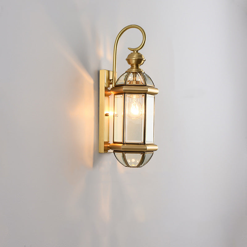 Hexagon Round Glass Brass Outdoor Light