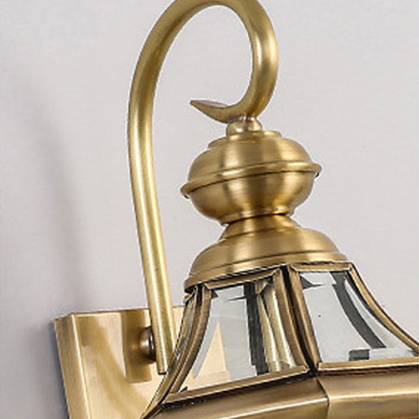 Hexagon Round Glass Brass Outdoor Light