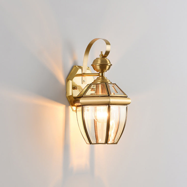 Hexagon Round Glass Brass Outdoor Light