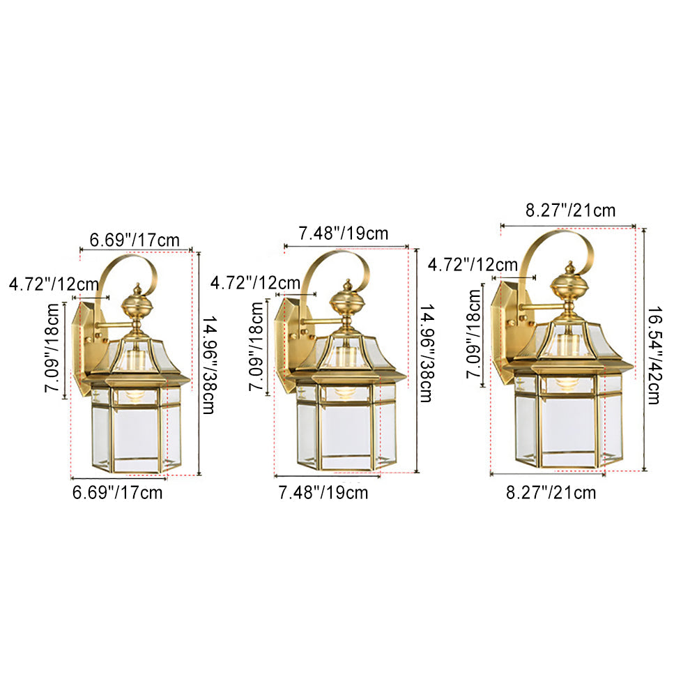 Hexagonal Bell Glass Brass Outdoor Light