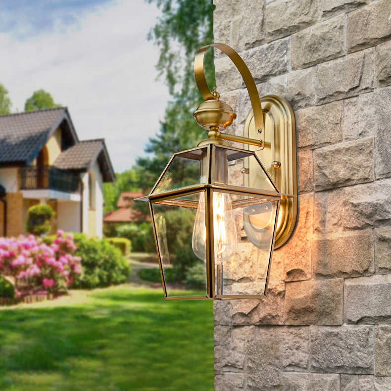 Hexagonal Bell Glass Brass Outdoor Light