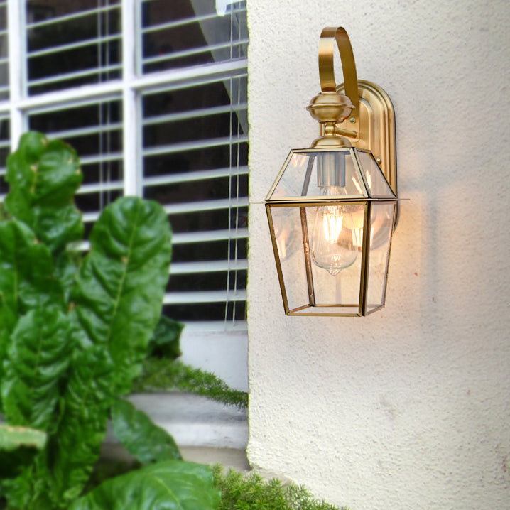 Hexagonal Bell Glass Brass Outdoor Light