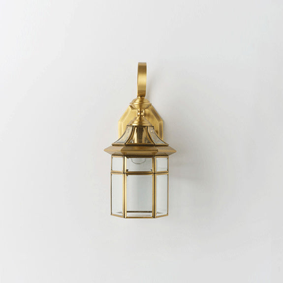 Hexagonal Bell Glass Brass Outdoor Light