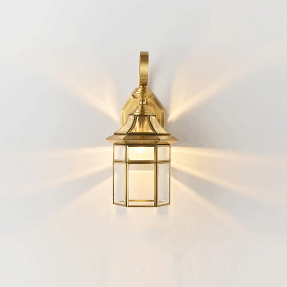 Hexagonal Bell Glass Brass Outdoor Light