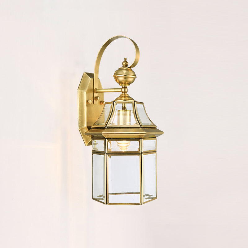 Hexagonal Bell Glass Brass Outdoor Light