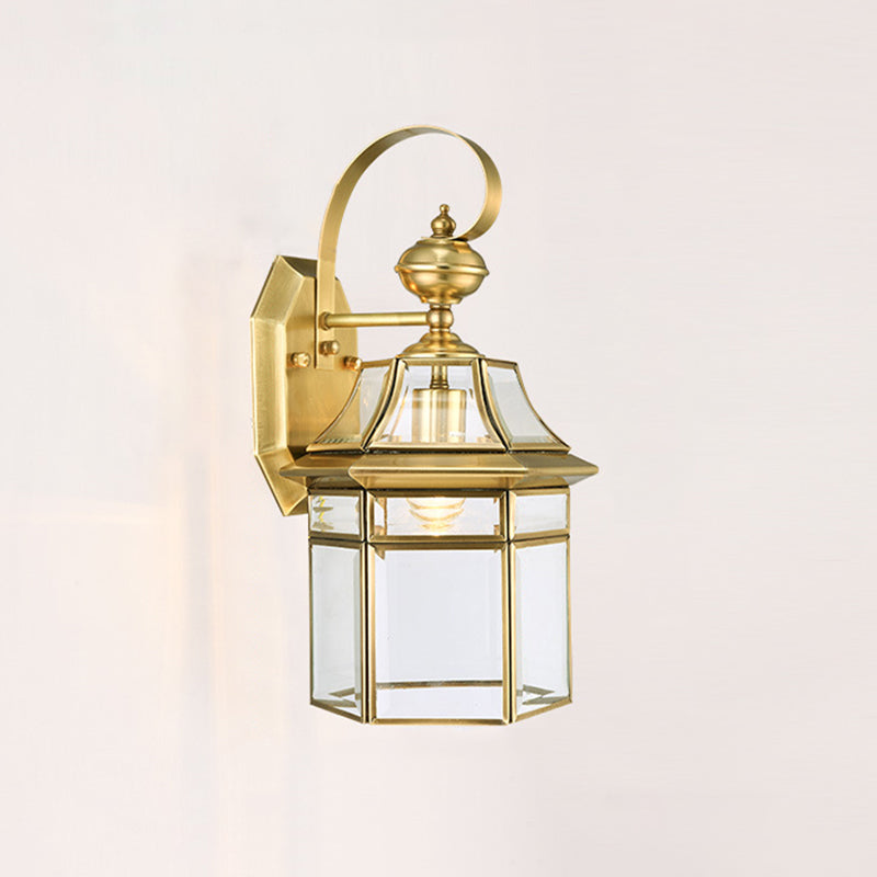 Hexagonal Bell Glass Brass Outdoor Light