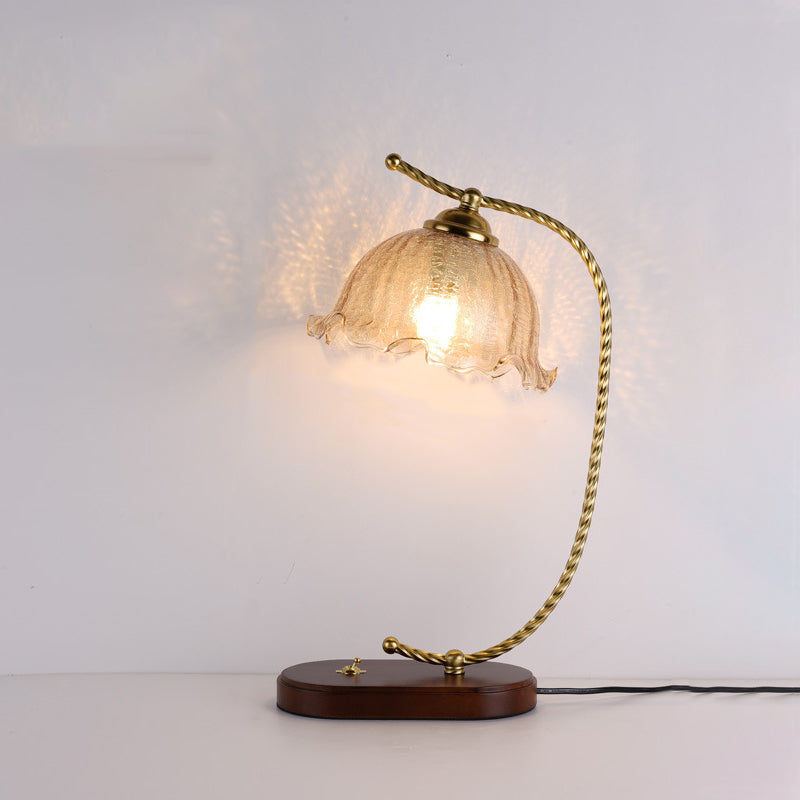 Floral Oval Curved Glass Table Lamp