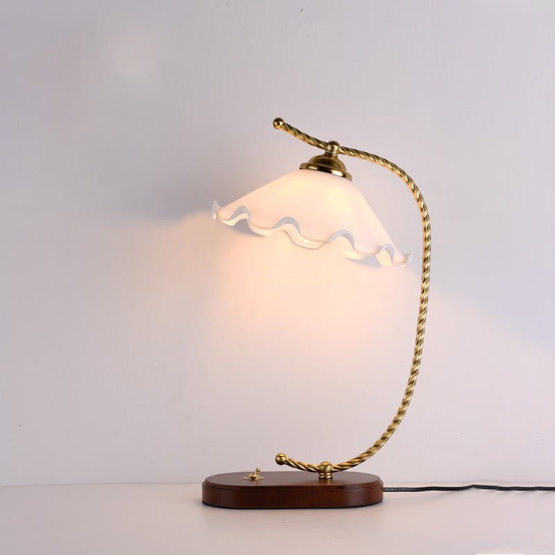 Floral Oval Curved Glass Table Lamp