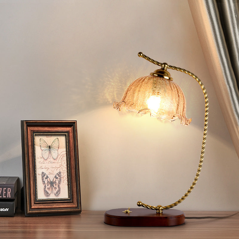 Floral Oval Curved Glass Table Lamp