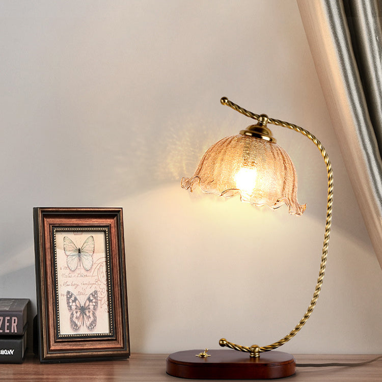 Floral Oval Curved Glass Table Lamp