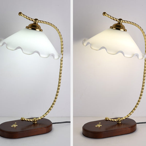 Floral Oval Curved Glass Table Lamp