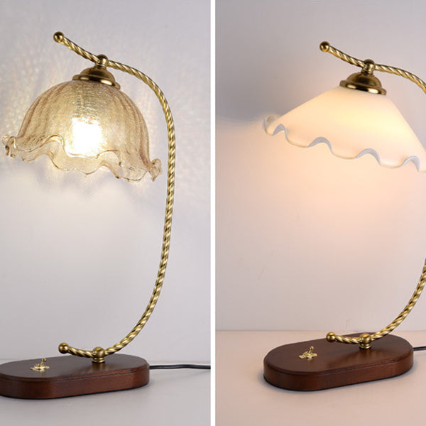 Floral Oval Curved Glass Table Lamp