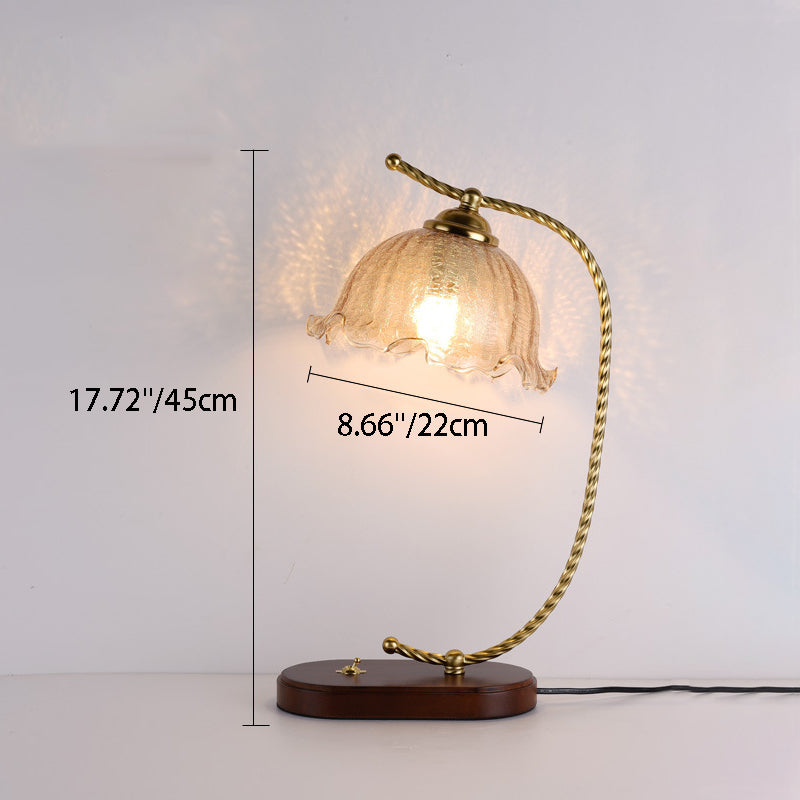Floral Oval Curved Glass Table Lamp