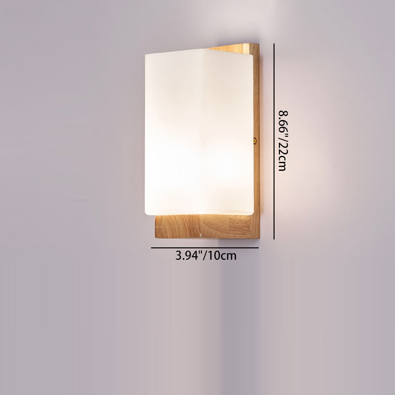 Rectangle Glass Wood Living Wall Lamp
