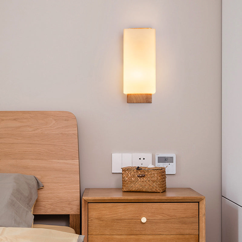 Rectangle Glass Wood Living Wall Lamp